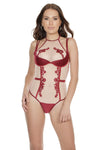 Coquette Gorgeous Satin Teddy Bodysuit Padded Demi Cups Merlot Red-Rebel Romance