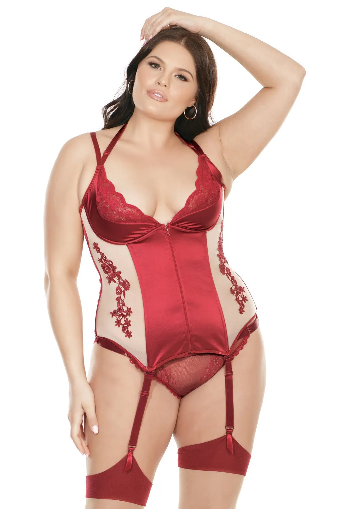 Coquette Diva Gorgeous Satin Merrywidow Bustier Lace Up Back Merlot Red-Rebel Romance