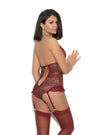 Elegant Moments Lace Halter Teddiette Rhinestone Detail Wine