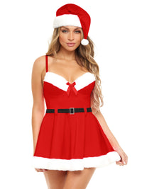 Holiday Vixen Marabou Chemise with Santa Hat