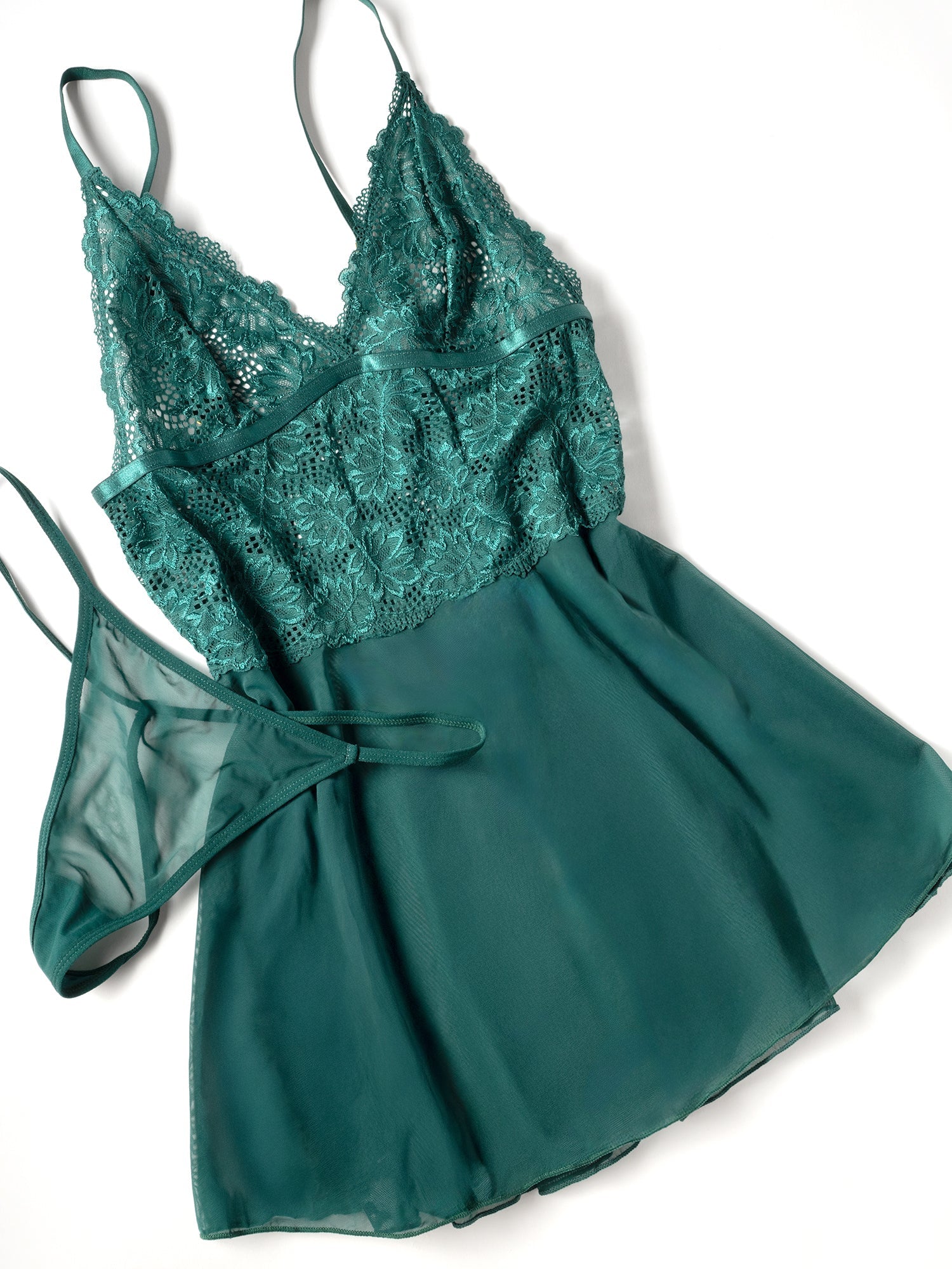 Alessia Sheer Babydoll Set Rain Forest Green