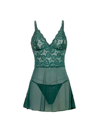 Alessia Sheer Babydoll Set Rain Forest Green