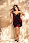 Mapale Plus Size Queen Roses Romantic Babydoll Black Flower-Rebel Romance