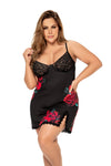 Mapale Plus Size Queen Roses Romantic Babydoll Black Flower-Rebel Romance