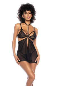 Mapale Two-in-One Babydoll and Teddy Black-Rebel Romance