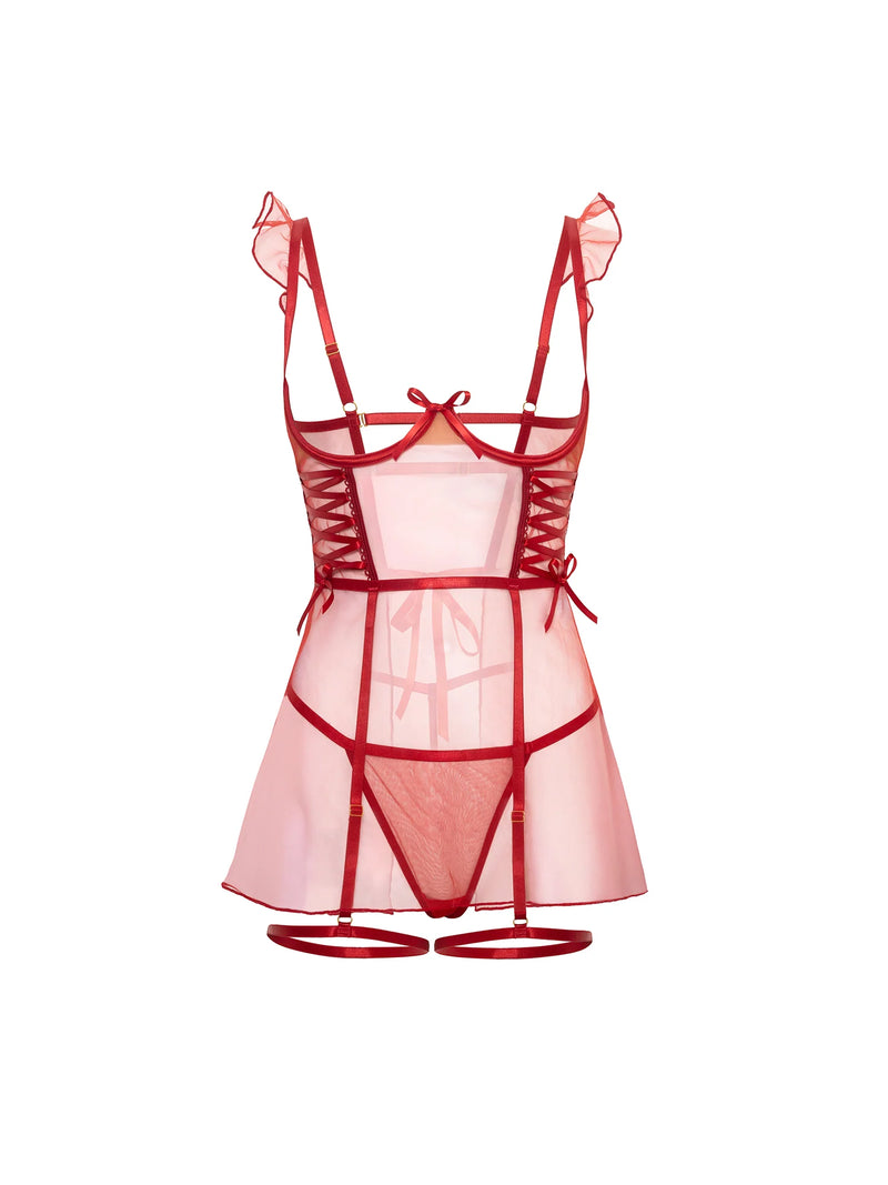 Darcy Open Cup Sheer Babydoll Red