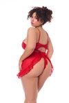 Queen Playful Babydoll Ruffle Trims Back Tie Heart Thong