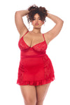 Queen Playful Babydoll Ruffle Trims Back Tie Heart Thong