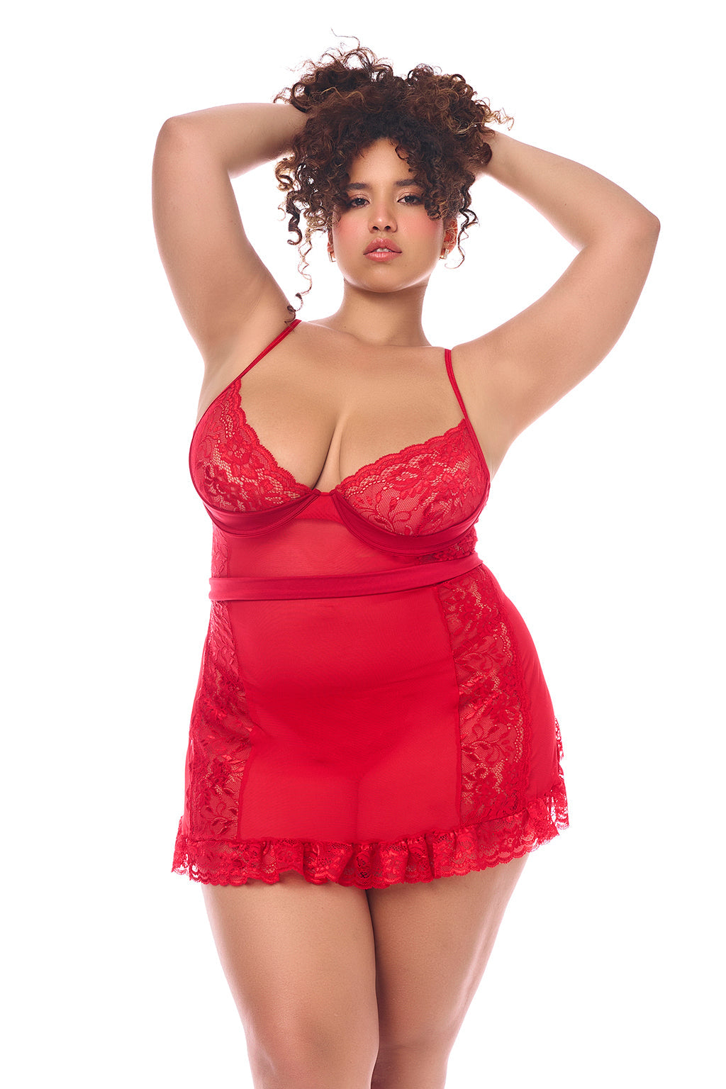 Queen Playful Babydoll Ruffle Trims Back Tie Heart Thong