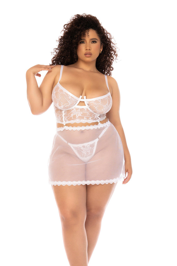 Mapale Queen Hope Bridal Lace Bra Set Transparent Mesh Babydoll Duo White