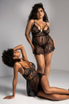 Mapale Queen Selma Eyelash Lace Underwire Strappy Cups Babydoll Black-Rebel Romance