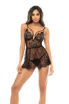 Mapale Selma Eyelash Lace Underwire Strappy Cups Babydoll Black-Rebel Romance