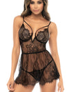 Mapale Selma Eyelash Lace Underwire Strappy Cups Babydoll Black-Rebel Romance