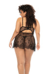 Mapale Queen Selma Eyelash Lace Underwire Strappy Cups Babydoll Black-Rebel Romance