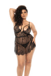 Mapale Queen Selma Eyelash Lace Underwire Strappy Cups Babydoll Black-Rebel Romance