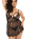 Mapale Queen Selma Eyelash Lace Underwire Strappy Cups Babydoll Black-Rebel Romance