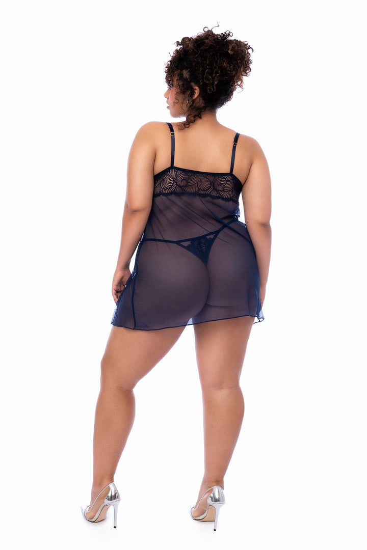 Mapale Plus Queen Modern Side Silts Underwire Babydoll Midnight Blue