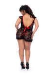 Mapale Plus Size Queen Romantic Lace Red Bow Back Babydoll Black-Rebel Romance