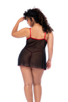 Mapale Plus Size Queen Embroidered Hearts Underwire Babydoll Black/Red-Rebel Romance