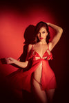 Mapale Bows Present Open Cups Babydoll Red-Rebel Romance