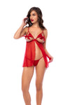 Mapale Bows Present Open Cups Babydoll Red-Rebel Romance
