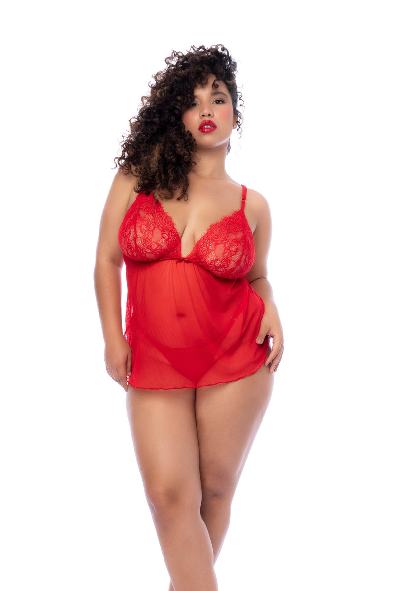 Mapale Romance Eyelash lace Mesh Babydoll Red-Rebel Romance