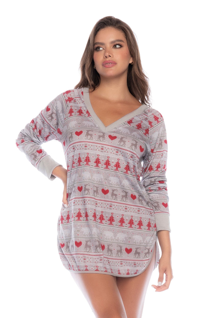 Mapale Lounge Sleep Chemise Nightie Holiday Print