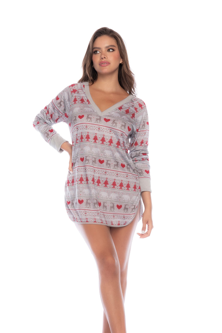 Mapale Lounge Sleep Chemise Nightie Holiday Print