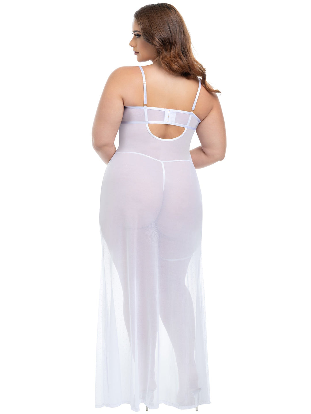 Oh la la Cheri Curvy Bridal Livia Sheer Gown & Garter Set White