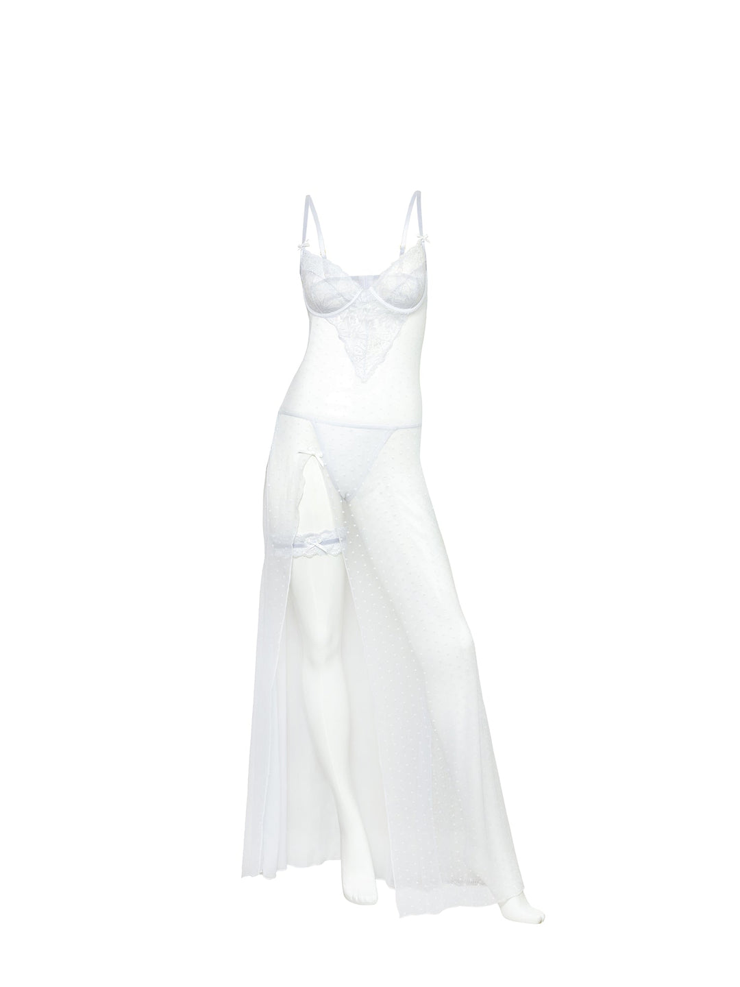 Oh la la Cheri Curvy Bridal Livia Sheer Gown & Garter Set White