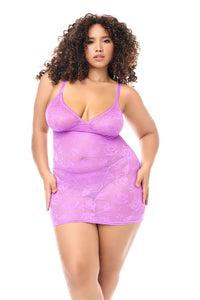 Queen Classic Soft Stretchy Lace Chemise Babydoll Purple