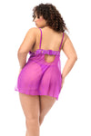 Queen Sheer Mesh Floral Embroidery Babydoll Azalea Pink