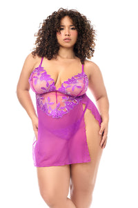 Sheer Mesh Floral Embroidery Babydoll Azalea Pink