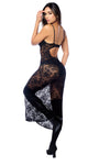 Elegance Edgy Lace Maxi Night Gown Faux Leather Cups Black