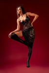 Elegance Edgy Lace Maxi Night Gown Faux Leather Cups Black
