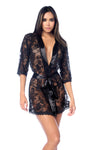 Classic Lace Robe Soft Satin Trim Black
