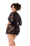 Queen Classic Lace Robe Soft Satin Trim Black