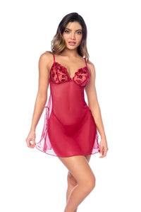 Sheer Mesh Holiday Metallic Embroidered Cups Babydoll