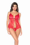 Flirty Peek-a-boo Lace Flyaway Babydoll Red