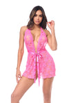 Pin Up Girl Doll Bows Babydoll Ruffle Trim Front Tie Pink