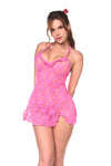 Cute and Flirty Bows Babydoll Ruffle Trim Pink