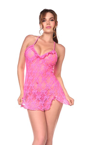 Cute and Flirty Bows Babydoll Ruffle Trim Pink