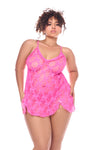 Queen Cute and Flirty Bows Babydoll Ruffle Trim Pink