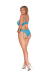 Elegant Moments Queen Spring Eyelash Lace Underwire Gartered Teddy Turquoise
