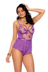 Sheer Embroidered Mesh Flutter Teddy Purple Butterfly