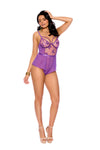 Sheer Embroidered Mesh Flutter Teddy Purple Butterfly