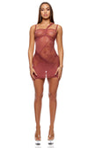 Forplay Lingerie Patch of Petals Sheer Mesh and Lace Chemise Mauve Spice