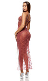 Forplay Lingerie Patch Of Petals Sheer Mesh and Lace Gown Mauve Spice