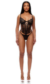 Forplay Lingerie Animal Instincts Sheer Mesh and Lace Bustier Set Leopard