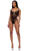 Forplay Lingerie Animal Instincts Sheer Mesh and Lace Bustier Set Leopard